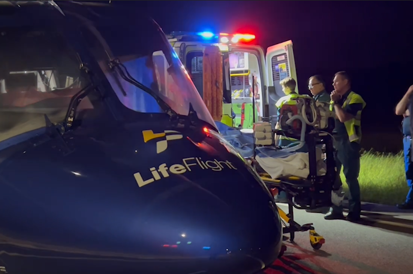 The Toowoomba-based LifeFlight aeromedical crew last night airlifted a man to hospital after he was injured in a single vehicle crash.